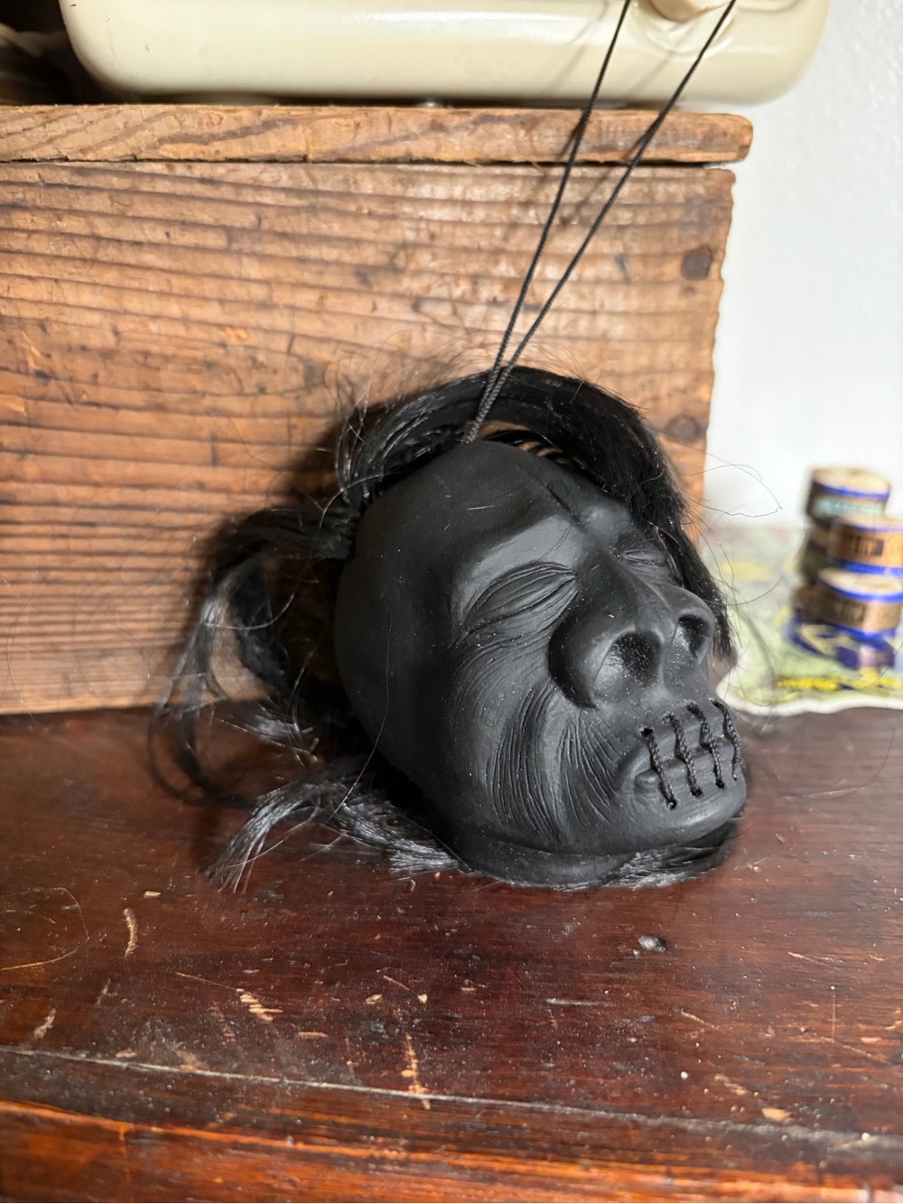 Vintage Shrunken Head Car Mirror Hanger